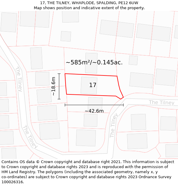 17, THE TILNEY, WHAPLODE, SPALDING, PE12 6UW: Plot and title map