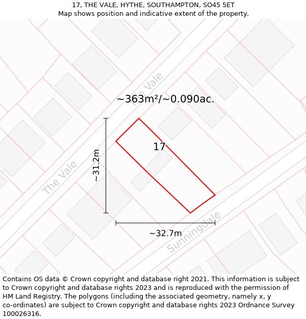 17, THE VALE, HYTHE, SOUTHAMPTON, SO45 5ET: Plot and title map