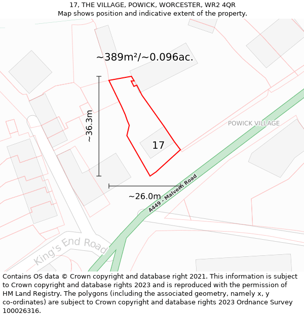 17, THE VILLAGE, POWICK, WORCESTER, WR2 4QR: Plot and title map