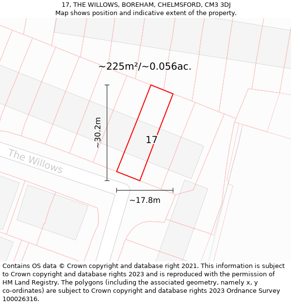 17, THE WILLOWS, BOREHAM, CHELMSFORD, CM3 3DJ: Plot and title map