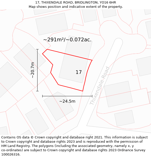 17, THIXENDALE ROAD, BRIDLINGTON, YO16 6HR: Plot and title map