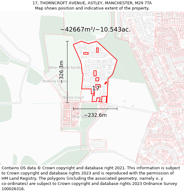 17, THORNCROFT AVENUE, ASTLEY, MANCHESTER, M29 7TA: Plot and title map