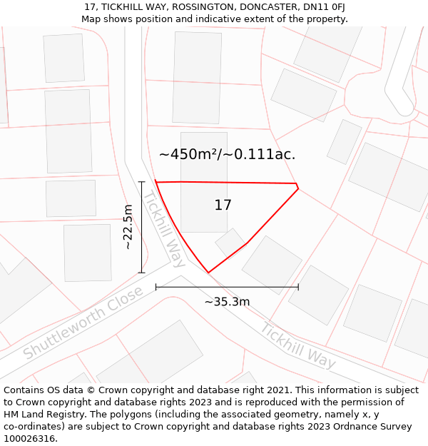 17, TICKHILL WAY, ROSSINGTON, DONCASTER, DN11 0FJ: Plot and title map