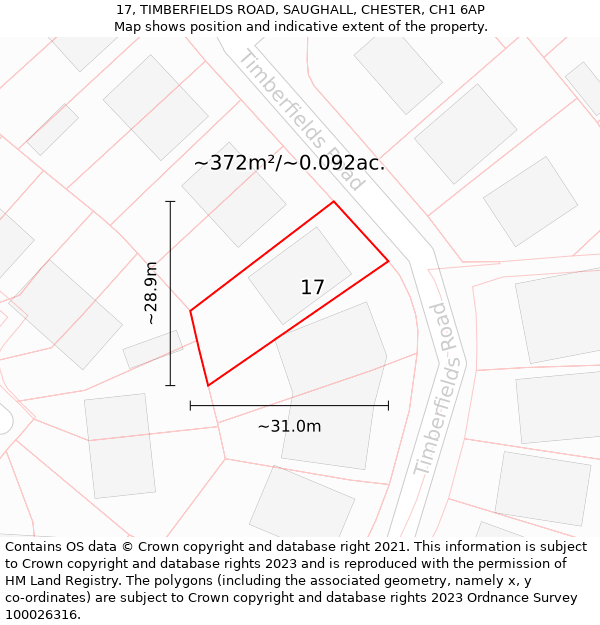 17, TIMBERFIELDS ROAD, SAUGHALL, CHESTER, CH1 6AP: Plot and title map