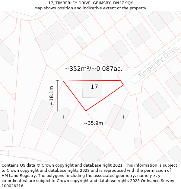 17, TIMBERLEY DRIVE, GRIMSBY, DN37 9QY: Plot and title map