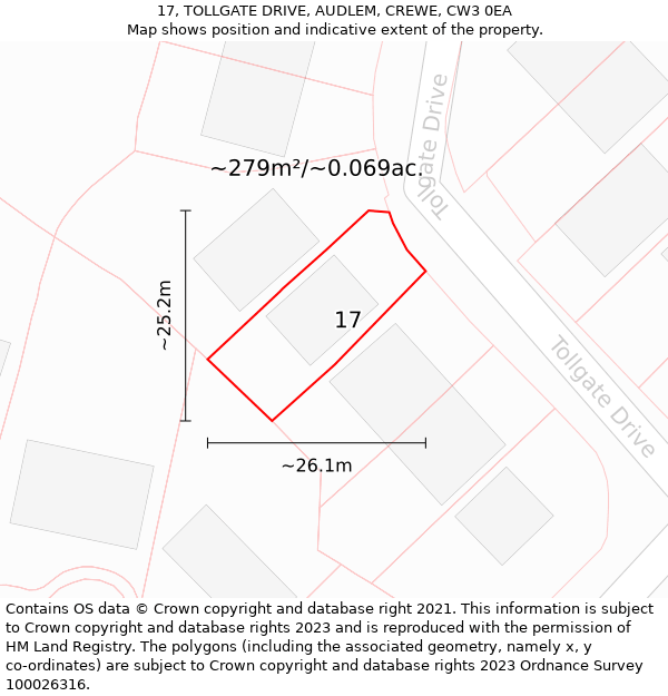 17, TOLLGATE DRIVE, AUDLEM, CREWE, CW3 0EA: Plot and title map