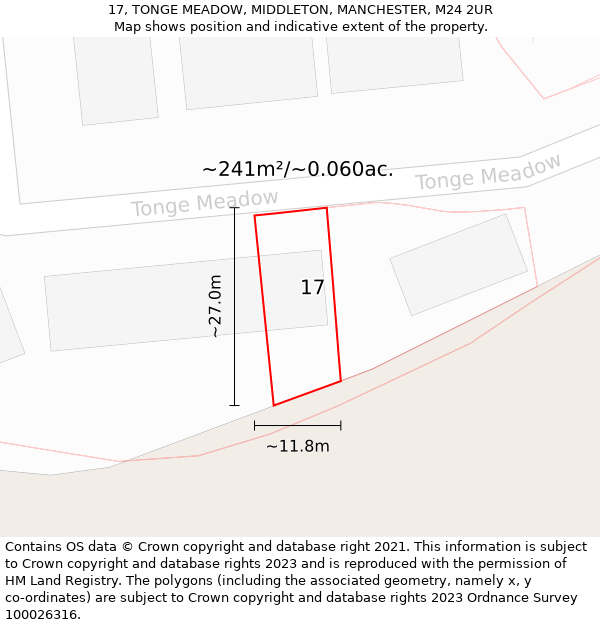 17, TONGE MEADOW, MIDDLETON, MANCHESTER, M24 2UR: Plot and title map