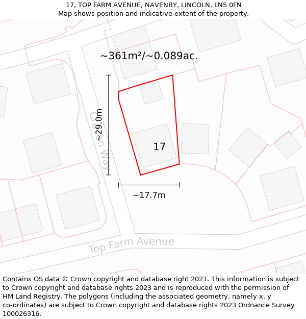 17, TOP FARM AVENUE, NAVENBY, LINCOLN, LN5 0FN: Plot and title map