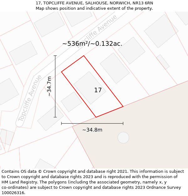 17, TOPCLIFFE AVENUE, SALHOUSE, NORWICH, NR13 6RN: Plot and title map