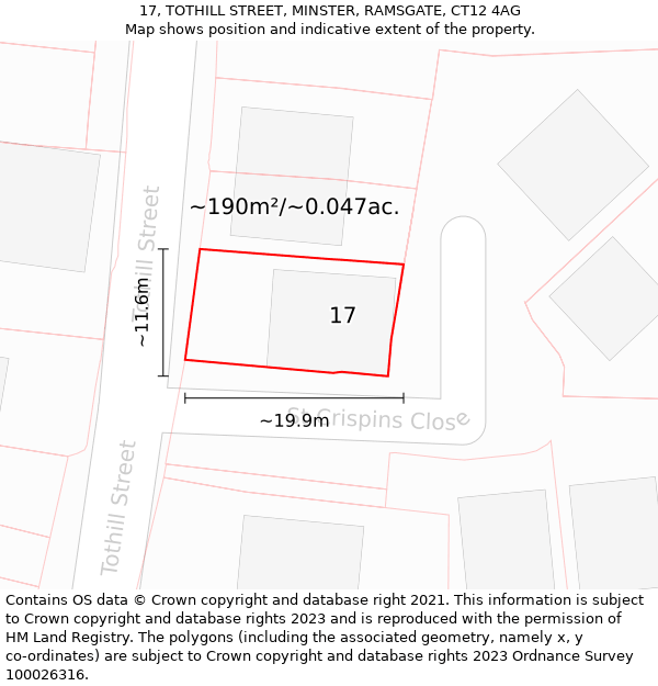 17, TOTHILL STREET, MINSTER, RAMSGATE, CT12 4AG: Plot and title map