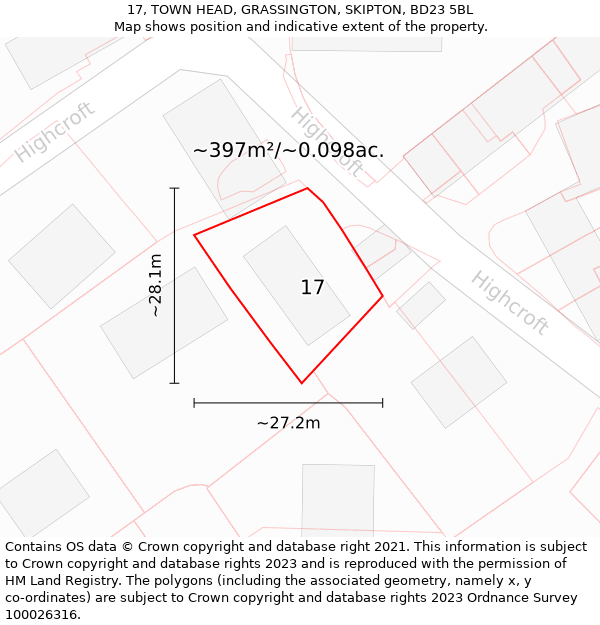 17, TOWN HEAD, GRASSINGTON, SKIPTON, BD23 5BL: Plot and title map