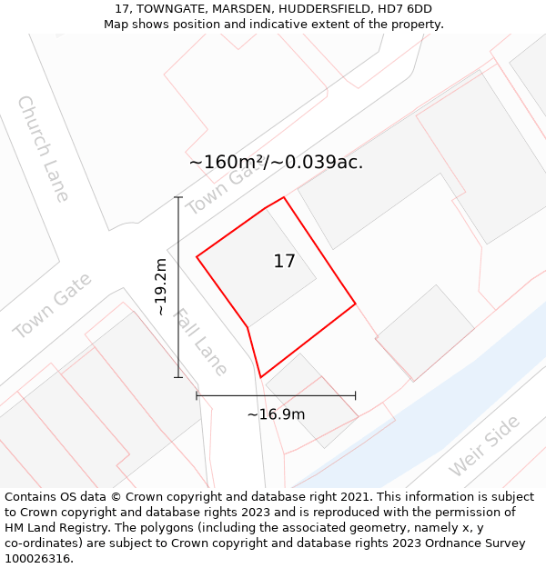 17, TOWNGATE, MARSDEN, HUDDERSFIELD, HD7 6DD: Plot and title map