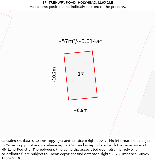 17, TREHWFA ROAD, HOLYHEAD, LL65 1LE: Plot and title map