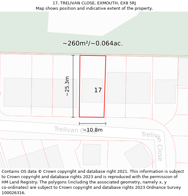 17, TRELIVAN CLOSE, EXMOUTH, EX8 5RJ: Plot and title map