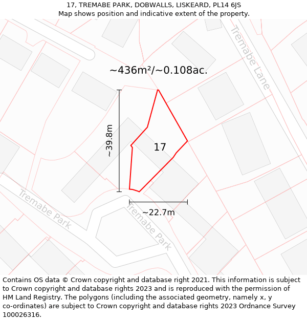 17, TREMABE PARK, DOBWALLS, LISKEARD, PL14 6JS: Plot and title map