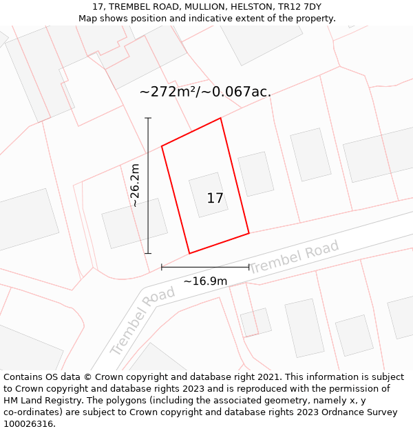 17, TREMBEL ROAD, MULLION, HELSTON, TR12 7DY: Plot and title map