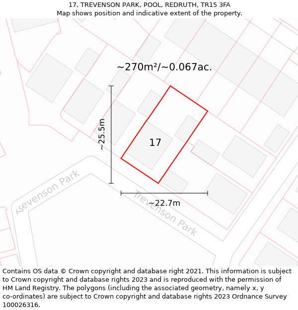 17, TREVENSON PARK, POOL, REDRUTH, TR15 3FA: Plot and title map