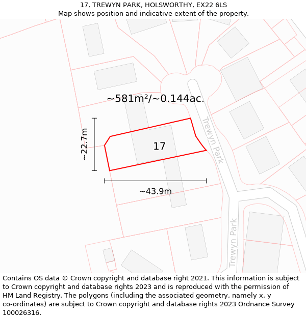 17, TREWYN PARK, HOLSWORTHY, EX22 6LS: Plot and title map