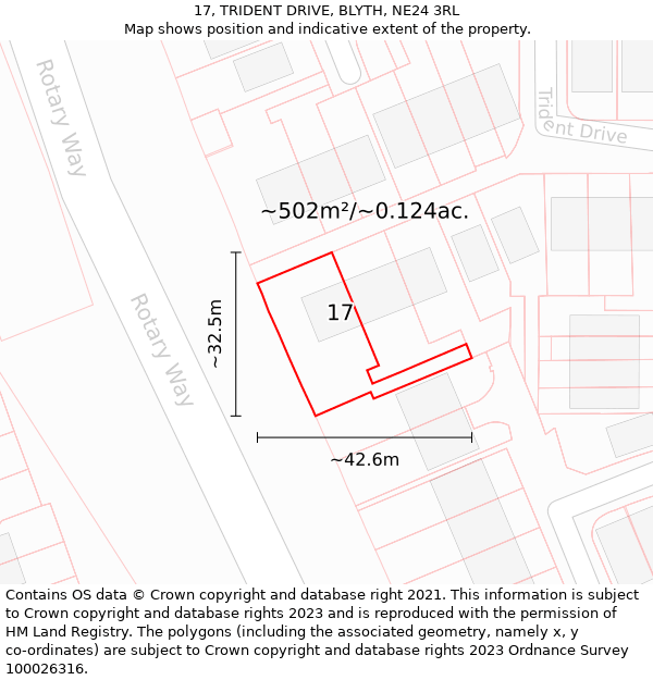 17, TRIDENT DRIVE, BLYTH, NE24 3RL: Plot and title map