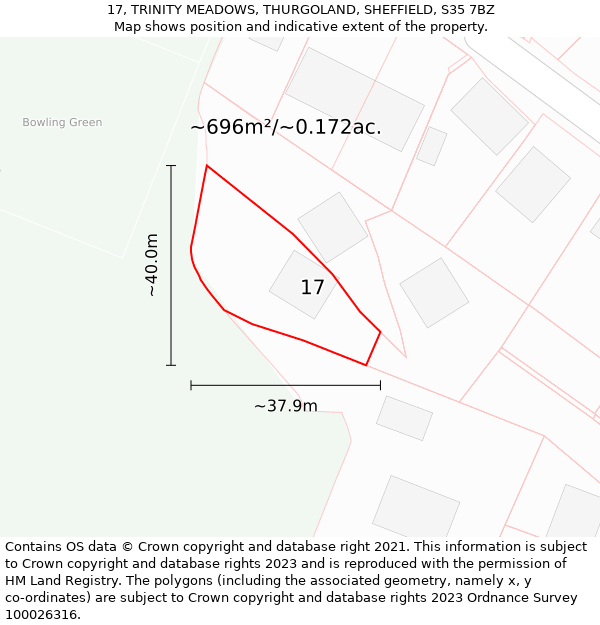 17, TRINITY MEADOWS, THURGOLAND, SHEFFIELD, S35 7BZ: Plot and title map