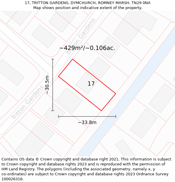 17, TRITTON GARDENS, DYMCHURCH, ROMNEY MARSH, TN29 0NA: Plot and title map