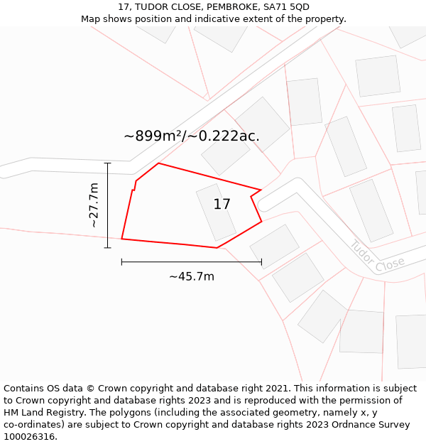 17, TUDOR CLOSE, PEMBROKE, SA71 5QD: Plot and title map