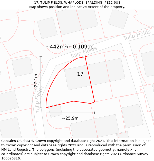 17, TULIP FIELDS, WHAPLODE, SPALDING, PE12 6US: Plot and title map