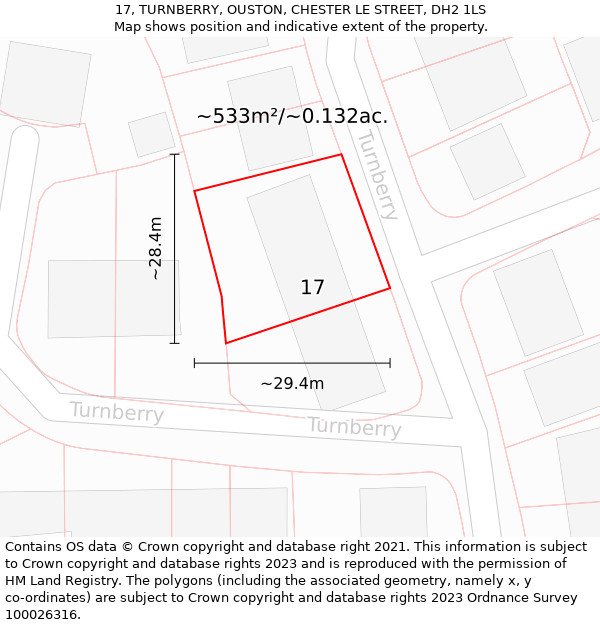 17, TURNBERRY, OUSTON, CHESTER LE STREET, DH2 1LS: Plot and title map