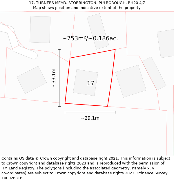 17, TURNERS MEAD, STORRINGTON, PULBOROUGH, RH20 4JZ: Plot and title map