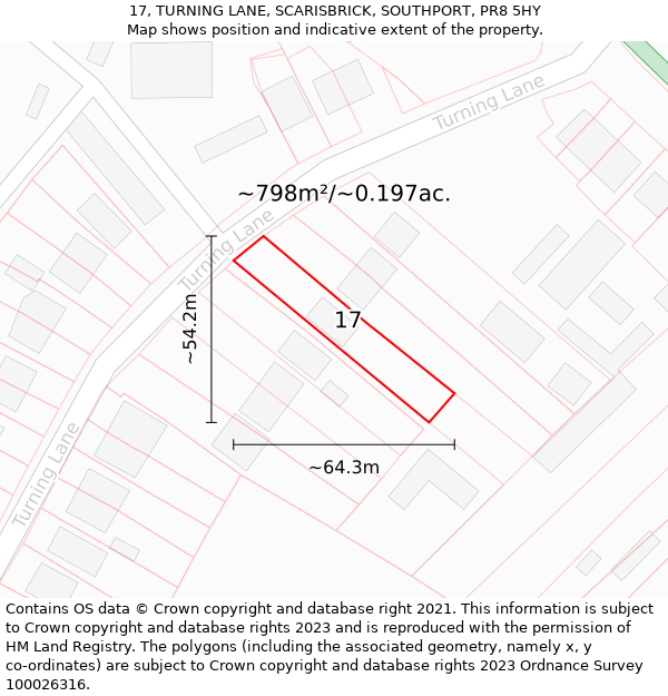 17, TURNING LANE, SCARISBRICK, SOUTHPORT, PR8 5HY: Plot and title map