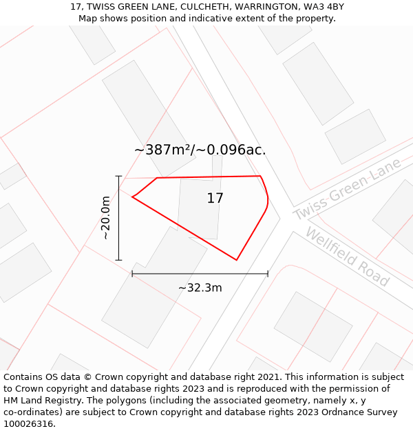 17, TWISS GREEN LANE, CULCHETH, WARRINGTON, WA3 4BY: Plot and title map