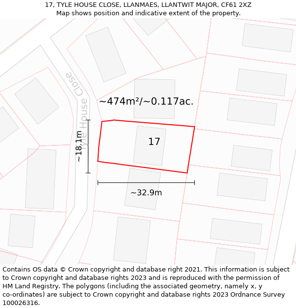 17, TYLE HOUSE CLOSE, LLANMAES, LLANTWIT MAJOR, CF61 2XZ: Plot and title map