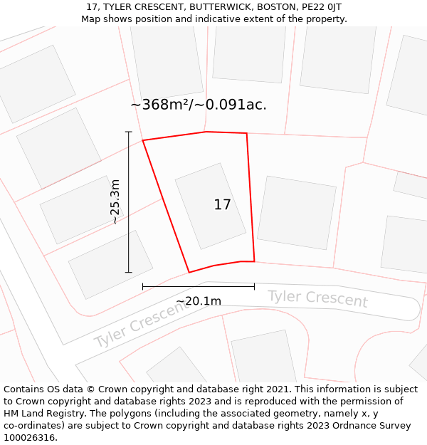 17, TYLER CRESCENT, BUTTERWICK, BOSTON, PE22 0JT: Plot and title map