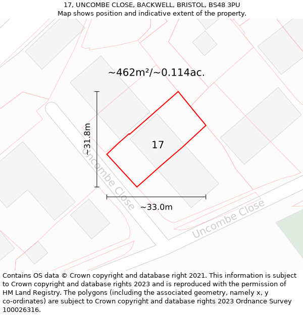 17, UNCOMBE CLOSE, BACKWELL, BRISTOL, BS48 3PU: Plot and title map