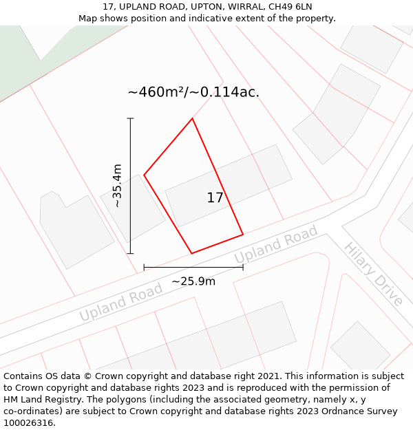 17, UPLAND ROAD, UPTON, WIRRAL, CH49 6LN: Plot and title map