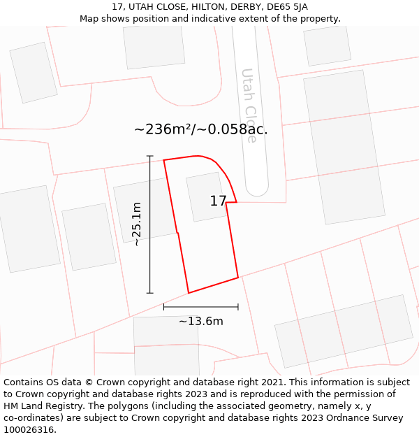 17, UTAH CLOSE, HILTON, DERBY, DE65 5JA: Plot and title map