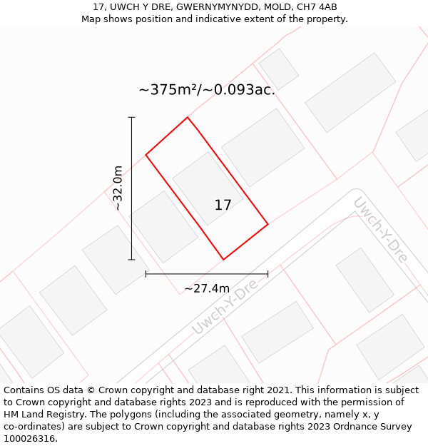 17, UWCH Y DRE, GWERNYMYNYDD, MOLD, CH7 4AB: Plot and title map