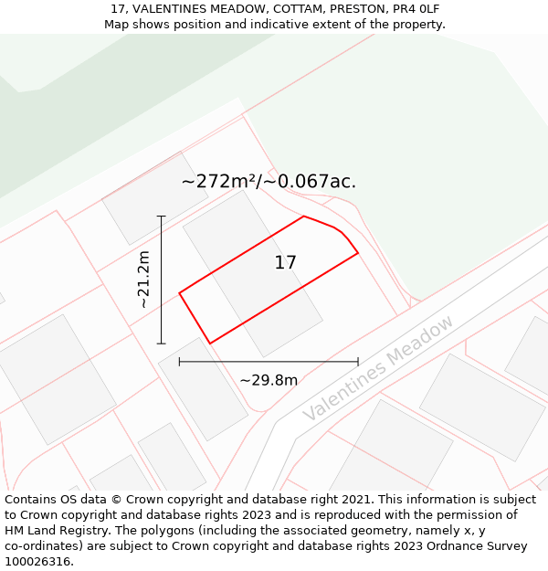 17, VALENTINES MEADOW, COTTAM, PRESTON, PR4 0LF: Plot and title map