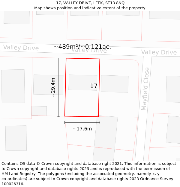 17, VALLEY DRIVE, LEEK, ST13 8NQ: Plot and title map