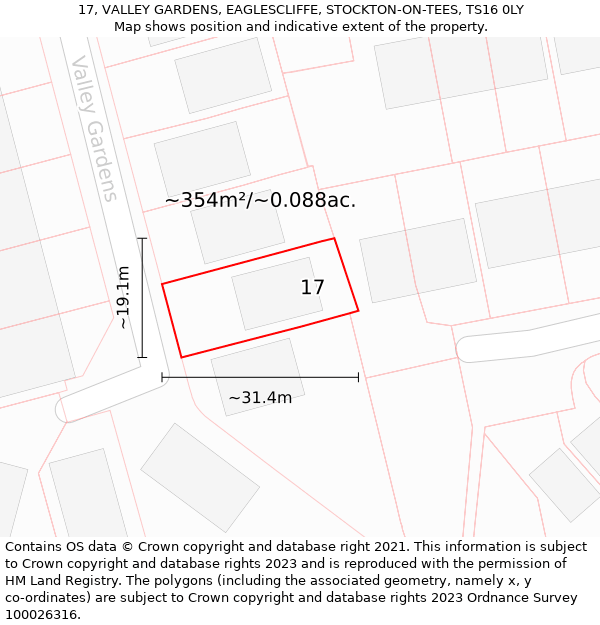17, VALLEY GARDENS, EAGLESCLIFFE, STOCKTON-ON-TEES, TS16 0LY: Plot and title map