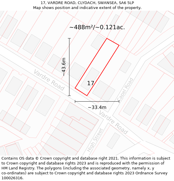 17, VARDRE ROAD, CLYDACH, SWANSEA, SA6 5LP: Plot and title map