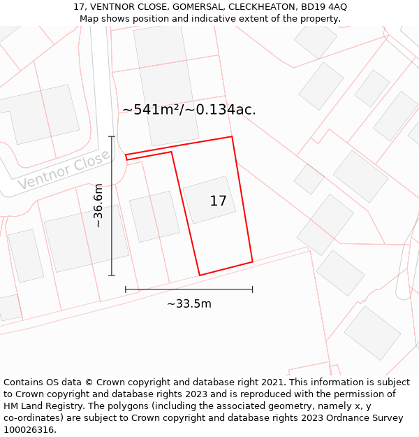 17, VENTNOR CLOSE, GOMERSAL, CLECKHEATON, BD19 4AQ: Plot and title map