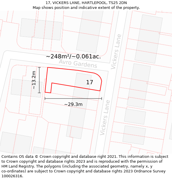 17, VICKERS LANE, HARTLEPOOL, TS25 2DN: Plot and title map