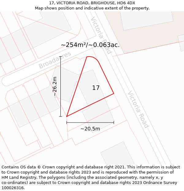 17, VICTORIA ROAD, BRIGHOUSE, HD6 4DX: Plot and title map