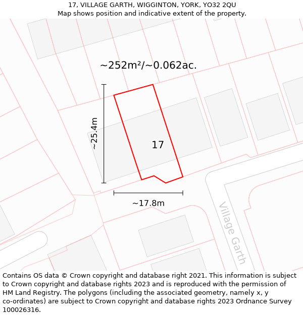 17, VILLAGE GARTH, WIGGINTON, YORK, YO32 2QU: Plot and title map