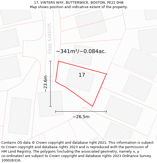 17, VINTERS WAY, BUTTERWICK, BOSTON, PE22 0HB: Plot and title map