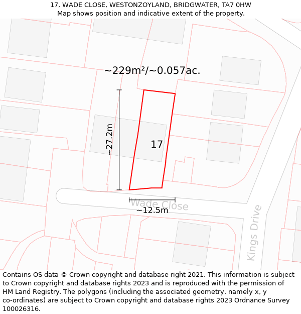 17, WADE CLOSE, WESTONZOYLAND, BRIDGWATER, TA7 0HW: Plot and title map