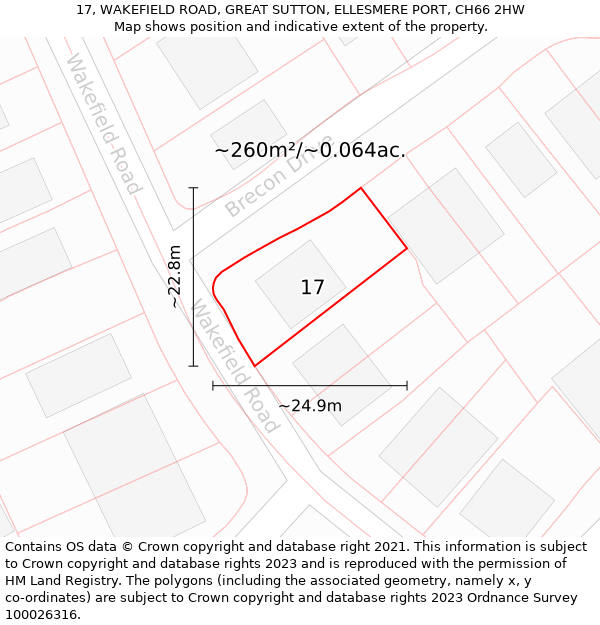 17, WAKEFIELD ROAD, GREAT SUTTON, ELLESMERE PORT, CH66 2HW: Plot and title map