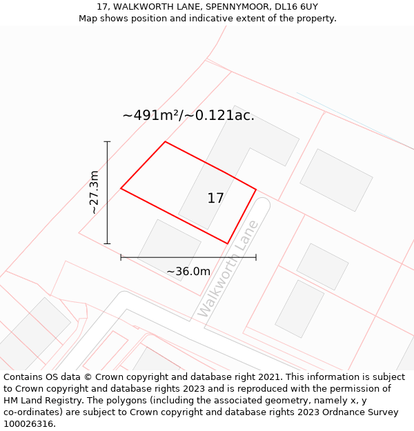 17, WALKWORTH LANE, SPENNYMOOR, DL16 6UY: Plot and title map