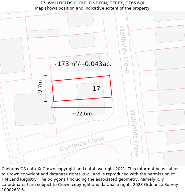 17, WALLFIELDS CLOSE, FINDERN, DERBY, DE65 6QL: Plot and title map